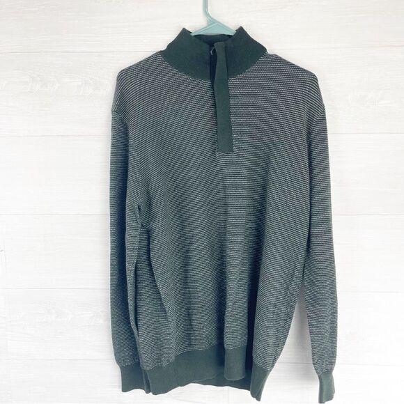 Untuckit Phoenix Striped Zip Up Merino Wool Sweater - Picture 1 of 4